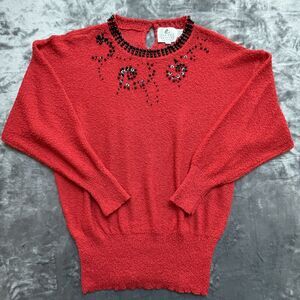 Vintage Campus Casuals California Sweater Large Red Beading Sequins Holiday